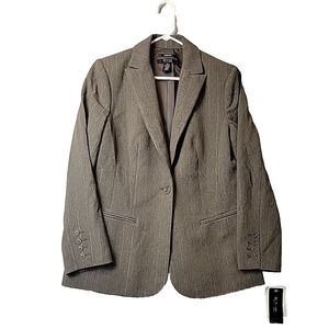 NWT Style&co. Stretch Brown Gold Pinstripe LS Button Up Blazer Women's Petite 10